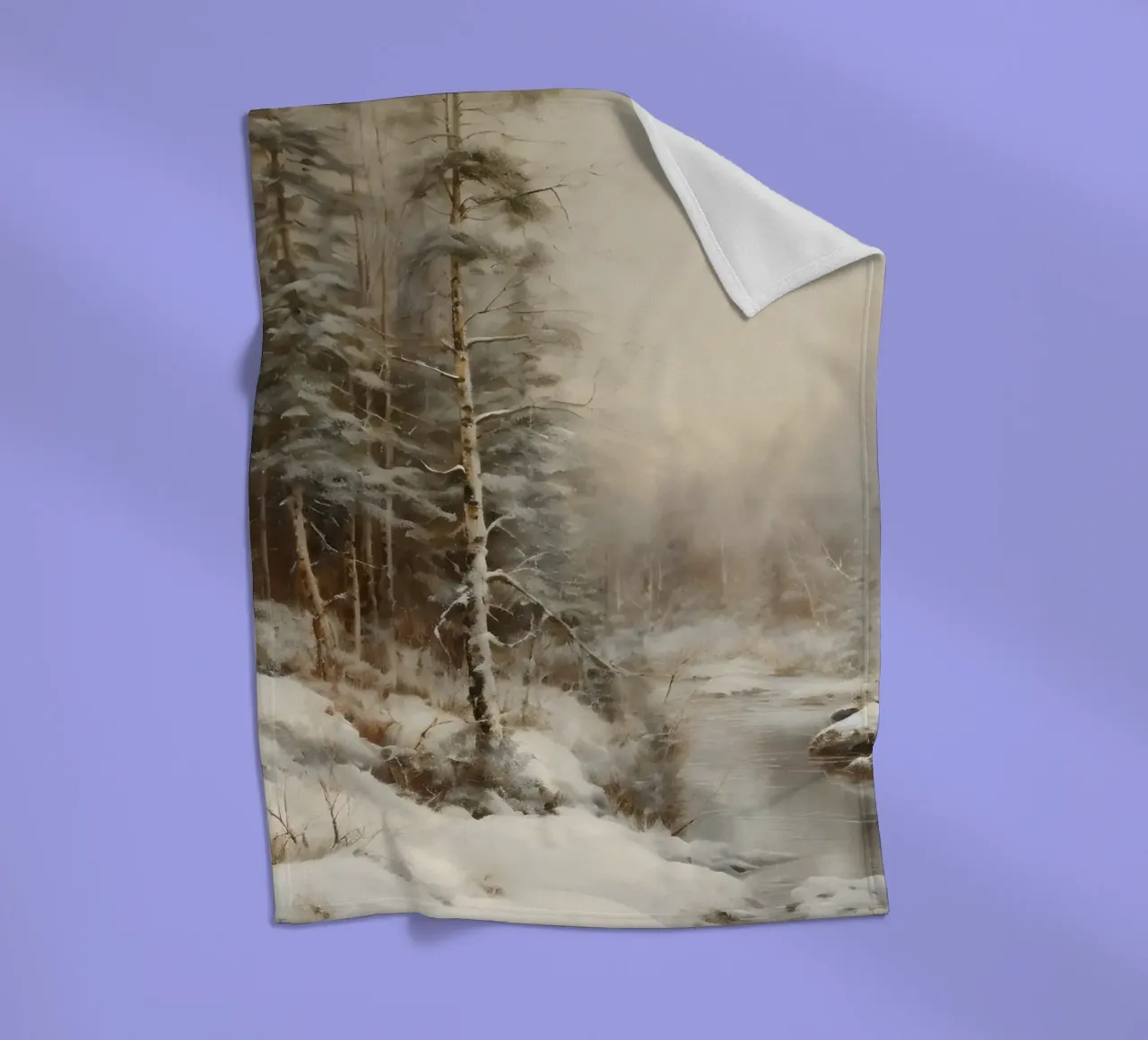 Impression d'art sur les cours d'eau de la forêt d'hiver sereine - Paysage enneigé plaid polaire de ClubArt