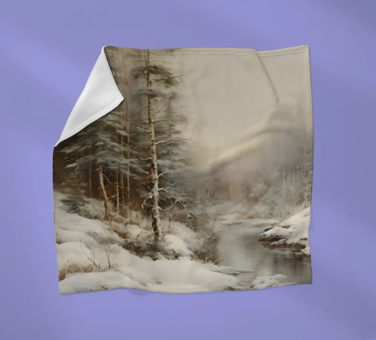 Impression d'art sur les cours d'eau de la forêt d'hiver sereine - Paysage enneigé plaid polaire de ClubArt