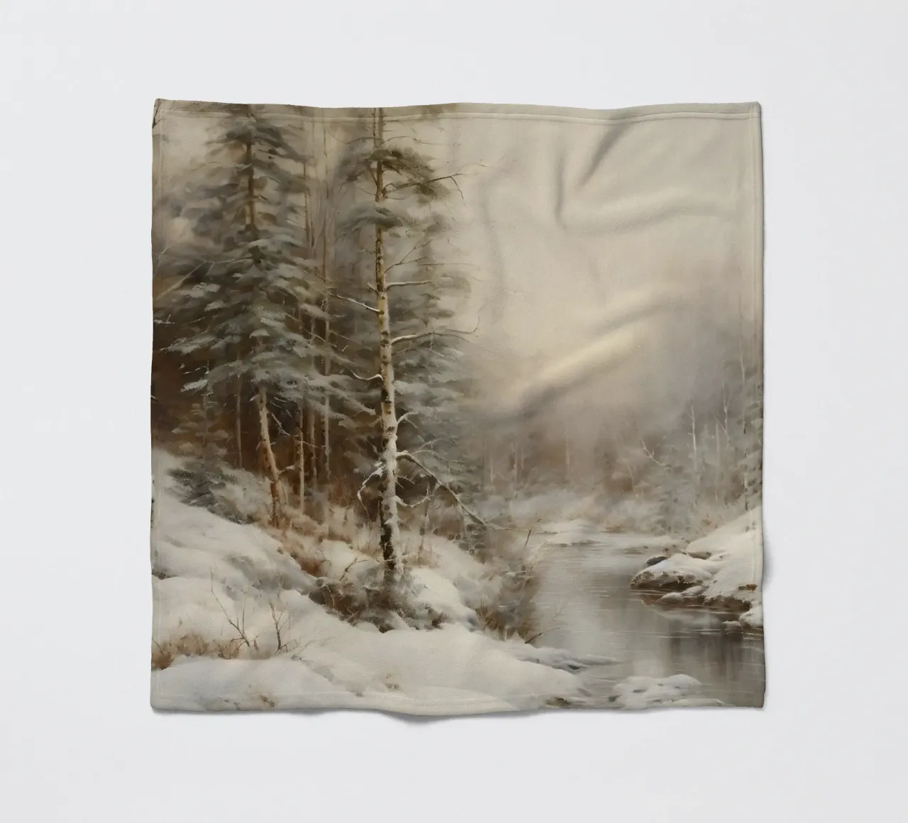Impression d'art sur les cours d'eau de la forêt d'hiver sereine - Paysage enneigé plaid polaire de ClubArt