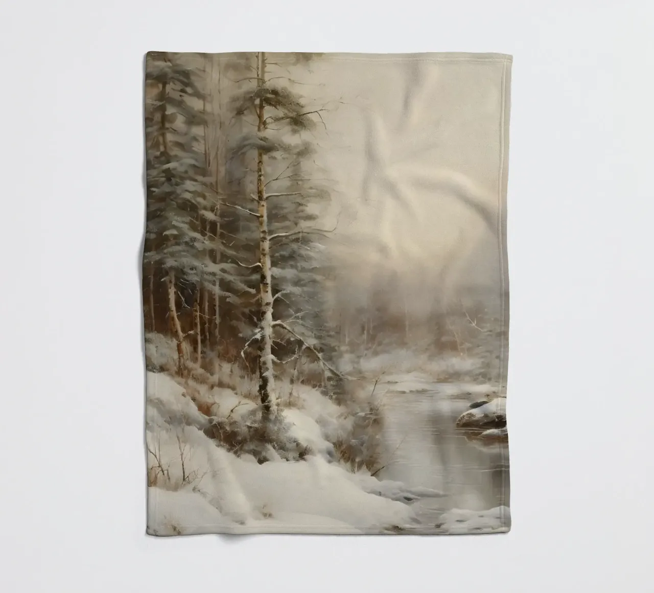 Impression d'art sur les cours d'eau de la forêt d'hiver sereine - Paysage enneigé plaid polaire de ClubArt