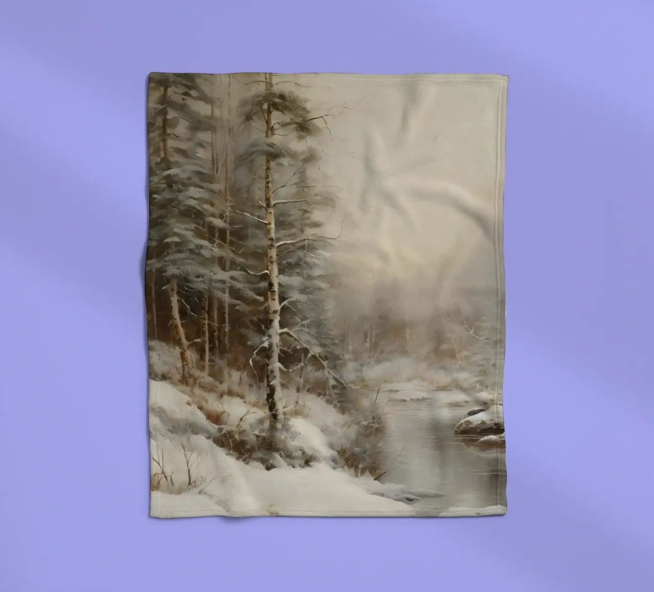 Impression d'art sur les cours d'eau de la forêt d'hiver sereine - Paysage enneigé plaid polaire de ClubArt