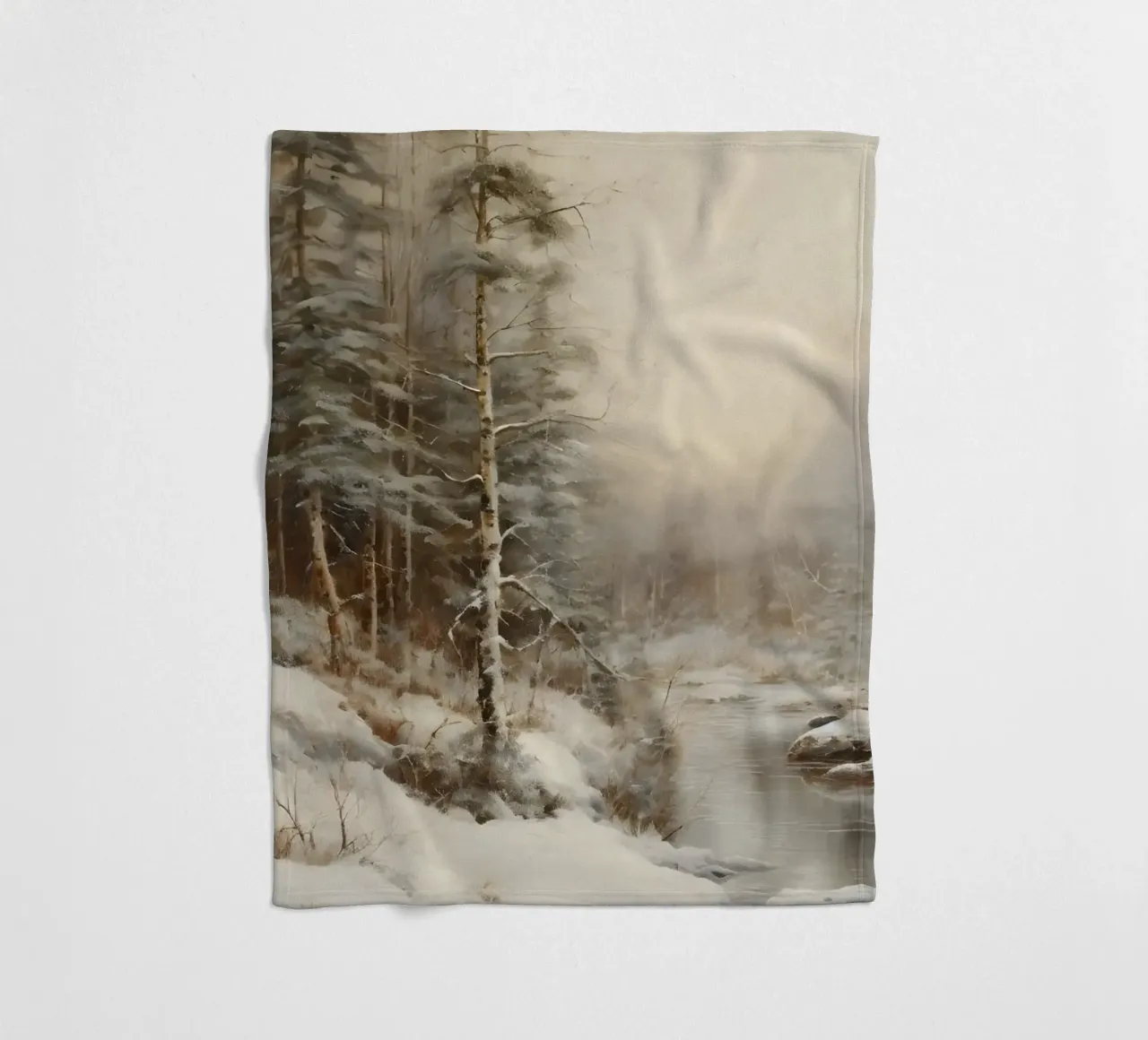 Impression d'art sur les cours d'eau de la forêt d'hiver sereine - Paysage enneigé plaid polaire de ClubArt