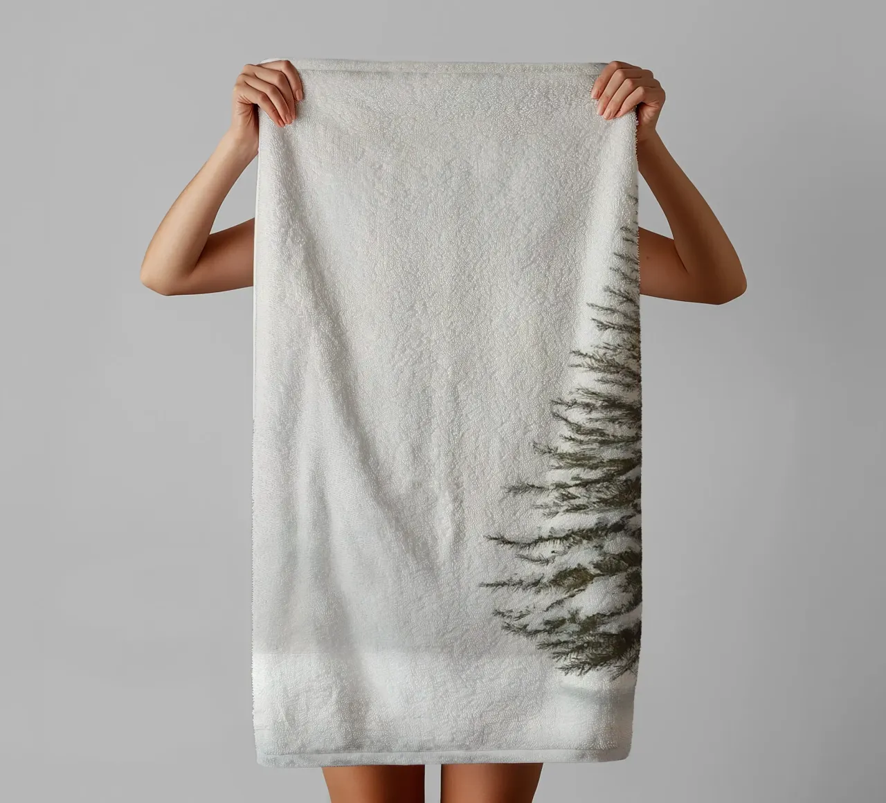 Minimalist Snowy Pine Tree Art Print - Serene Winter Decor towel by ClubArt