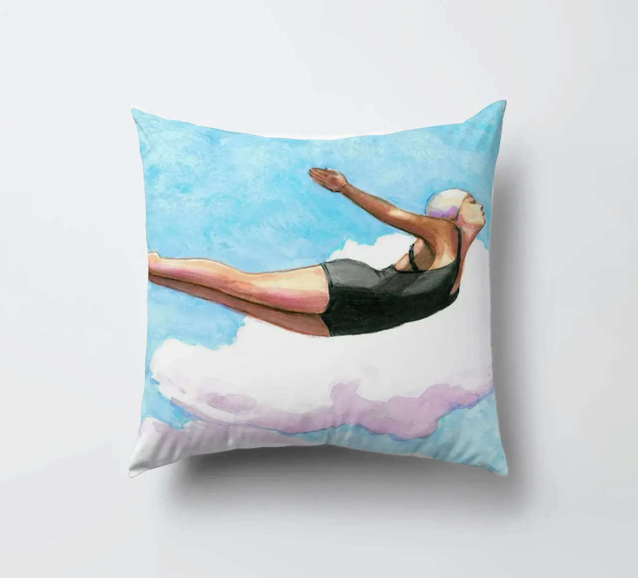 Sarah Morrissette - Diver in Lavender Clouds cuscino da Rachelwhell