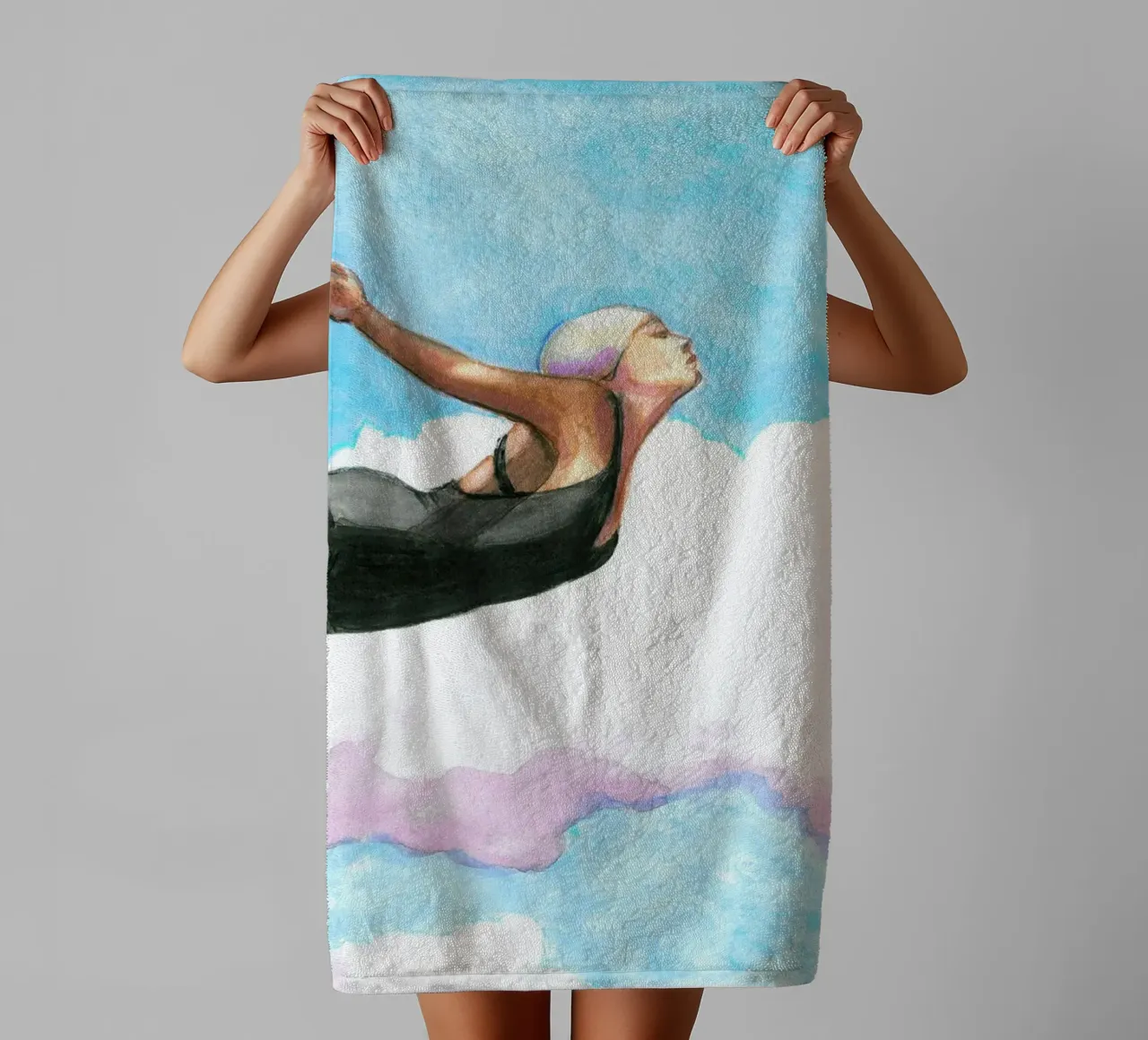 Sarah Morrissette - Diver in Lavender Clouds towel by Rachelwhell