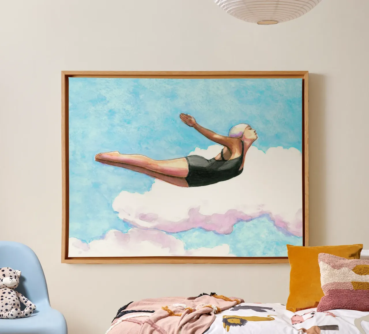 Sarah Morrissette - Diver in Lavender Clouds tela con Cornice a cassetta da Rachelwhell