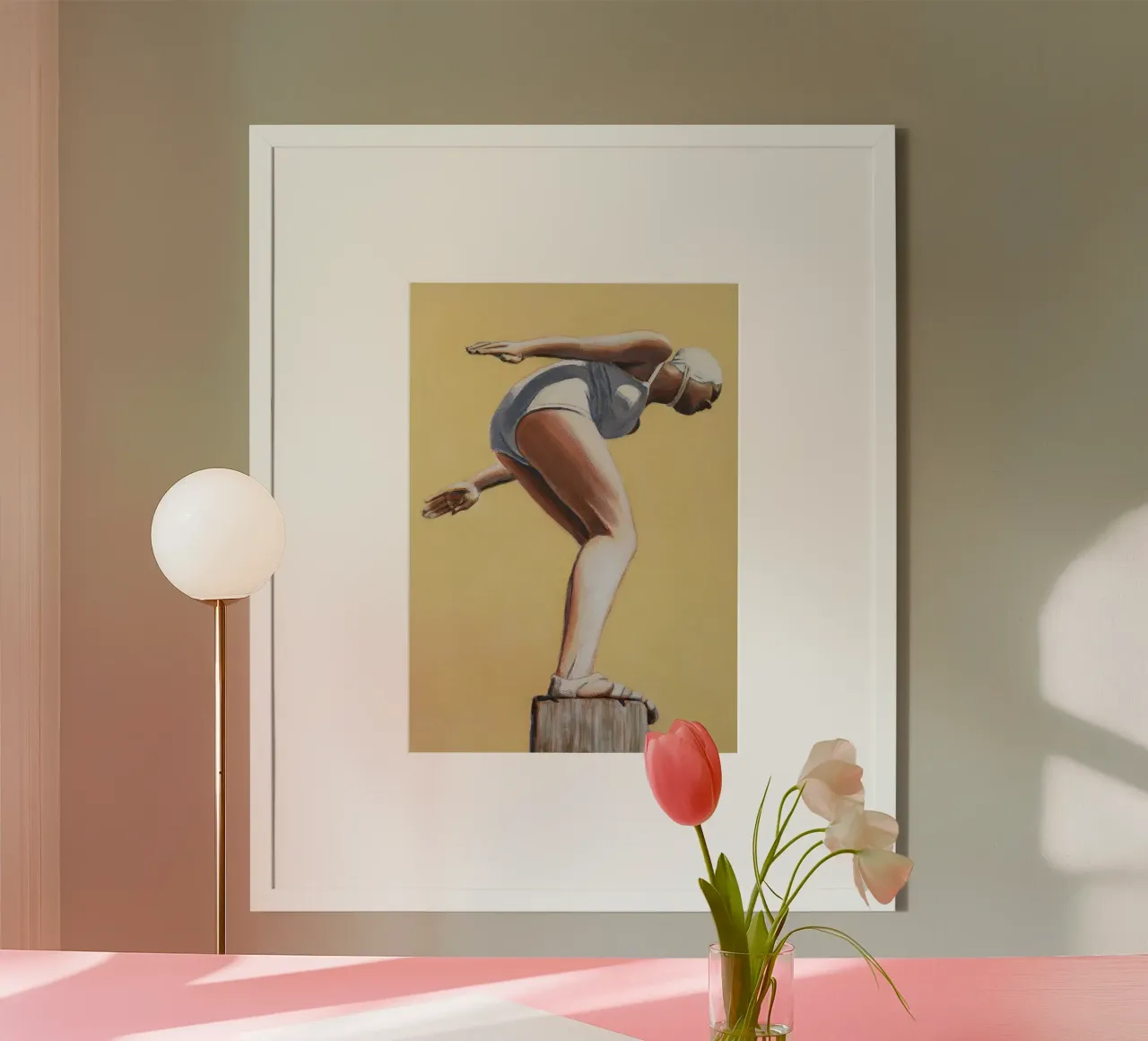 Sarah Morrissette - Tuffatore su un palo poster con telaio in alluminio da Rachelwhell