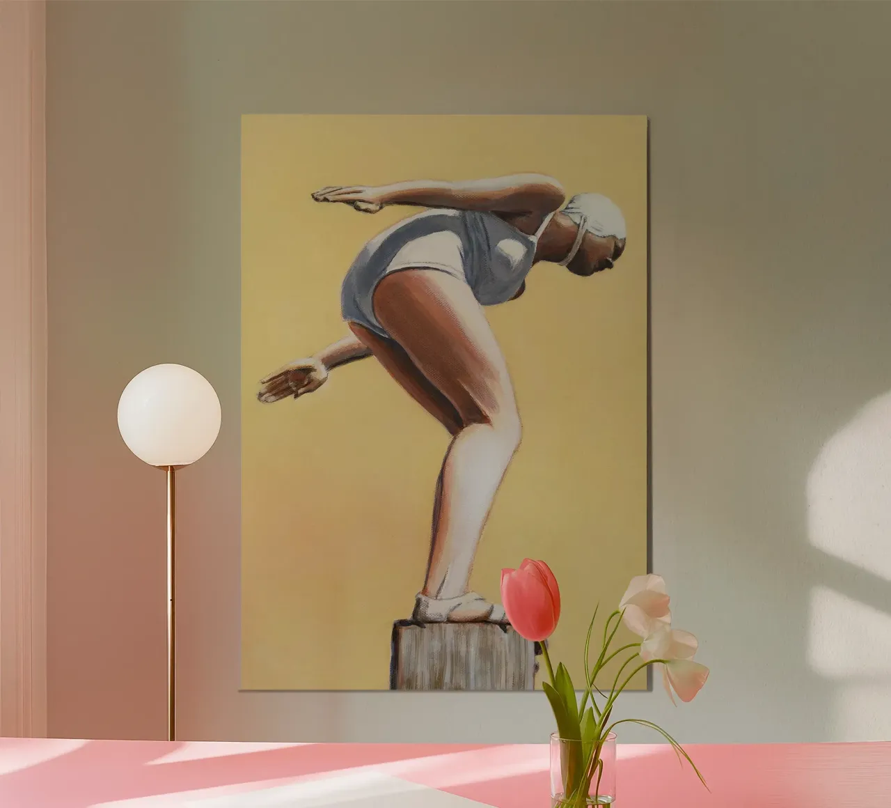 Sarah Morrissette - Tuffatore su un palo poster con telaio in alluminio da Rachelwhell