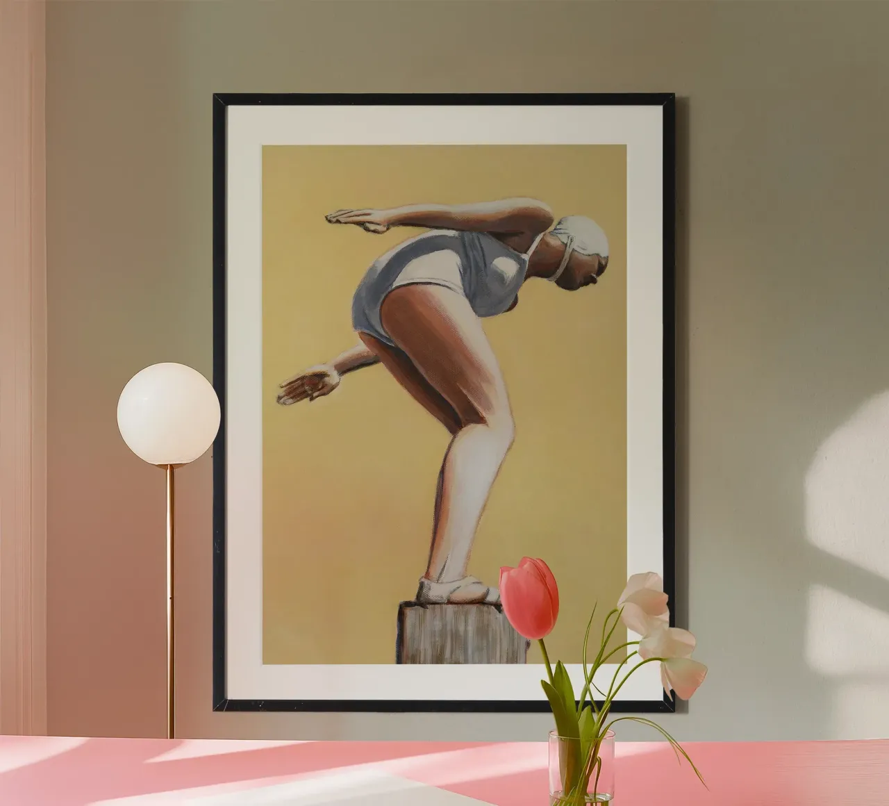 Sarah Morrissette - Tuffatore su un palo poster con telaio in alluminio da Rachelwhell