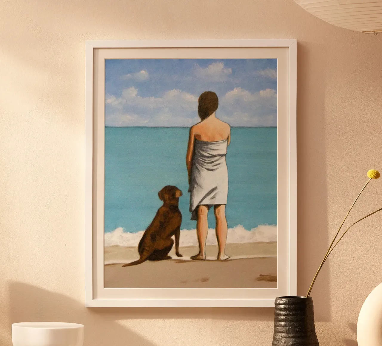 donna e cane sulla spiaggia - sarah morrissette poster da Rachelwhell