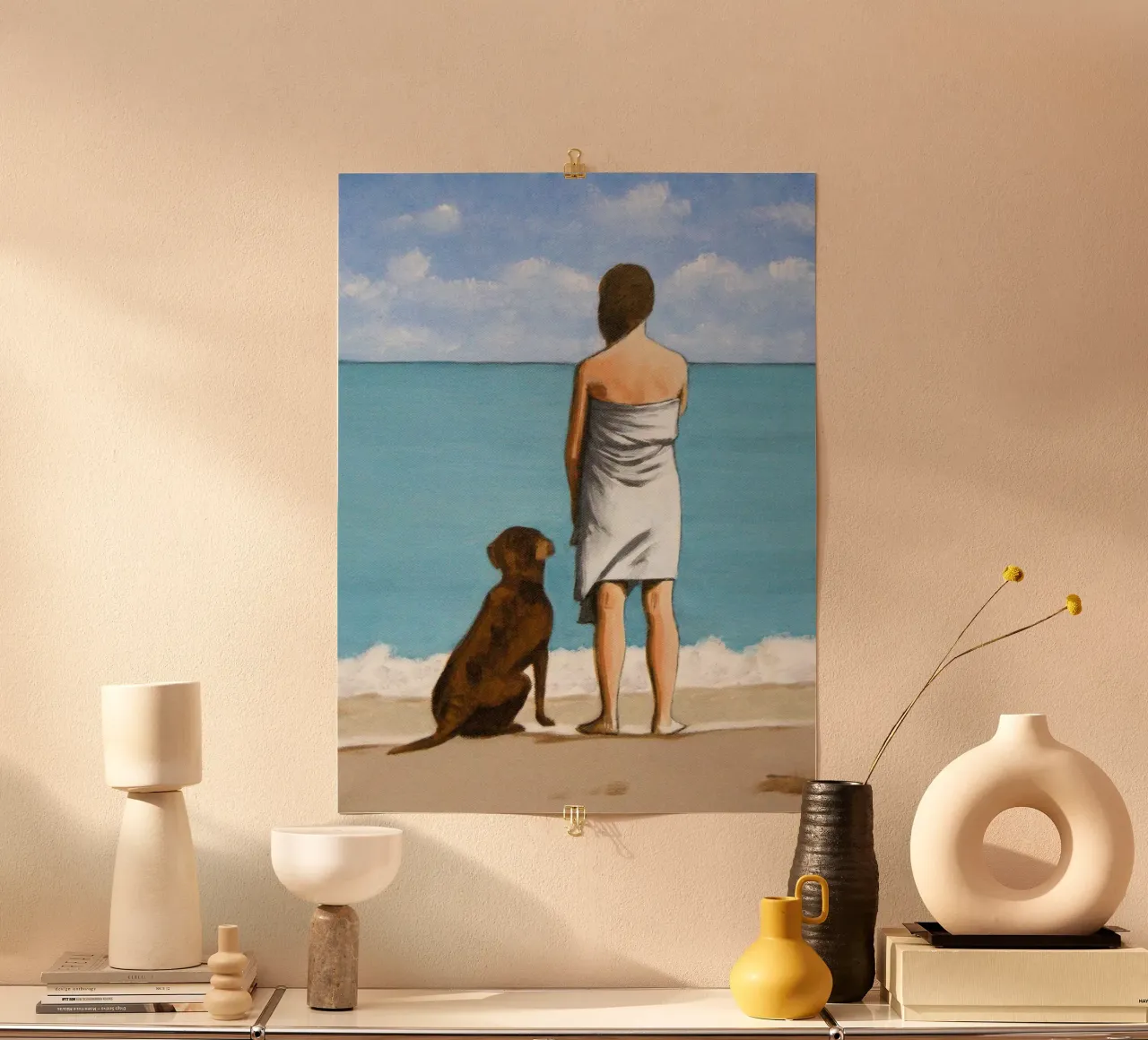 donna e cane sulla spiaggia - sarah morrissette poster da Rachelwhell