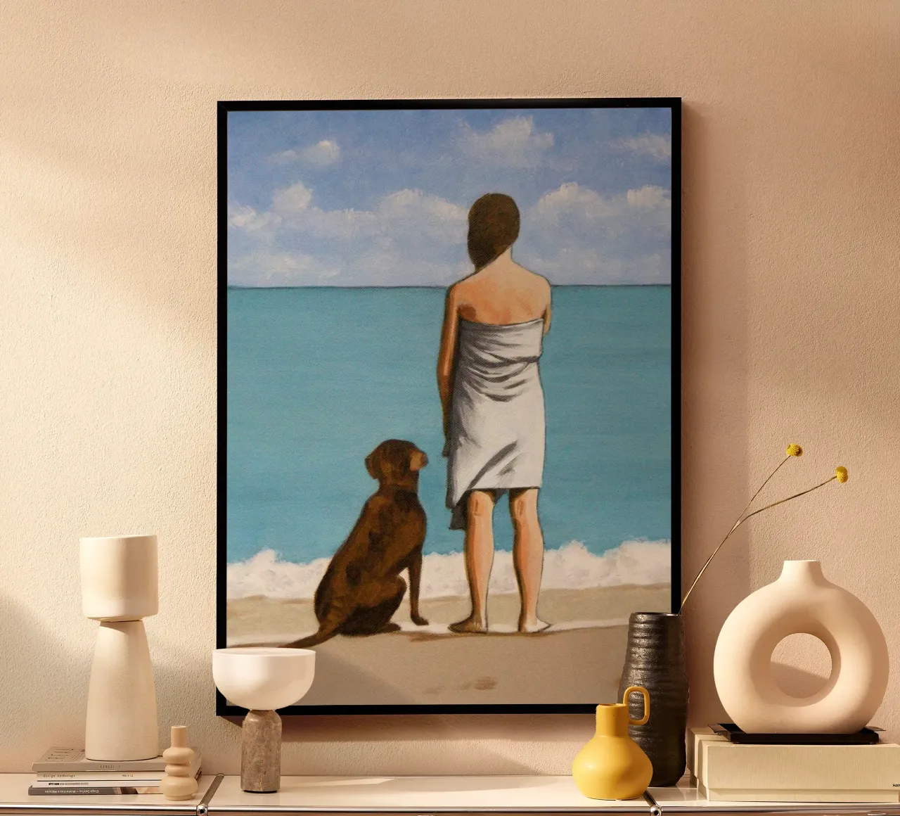 donna e cane sulla spiaggia - sarah morrissette poster da Rachelwhell