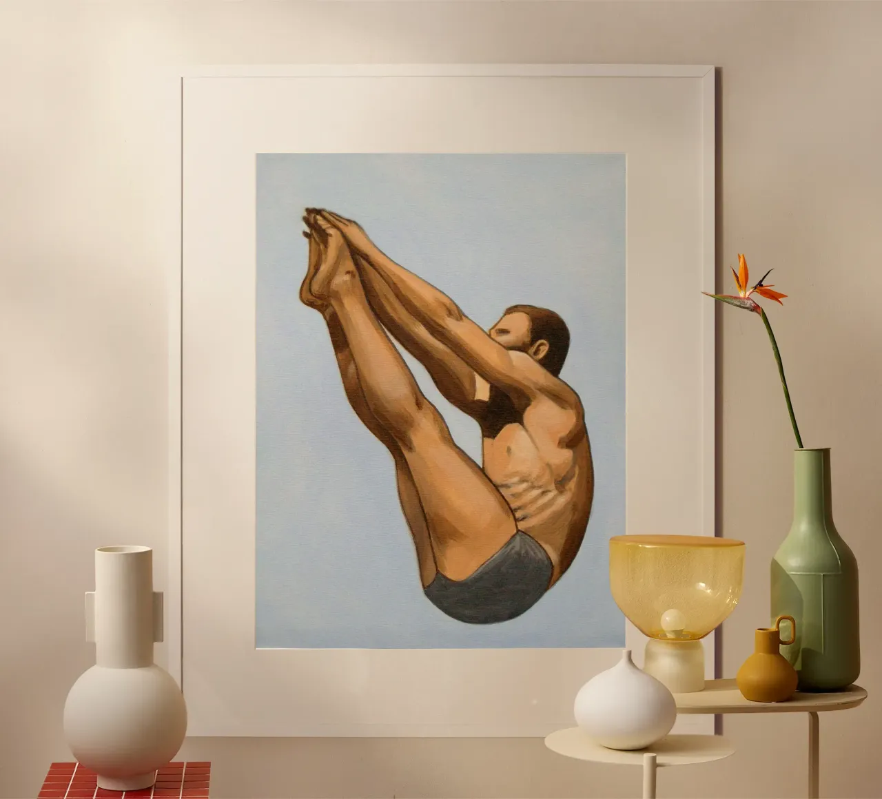 Tuffo alto, vista laterale - Sarah Morrissette poster con telaio in legno da Rachelwhell