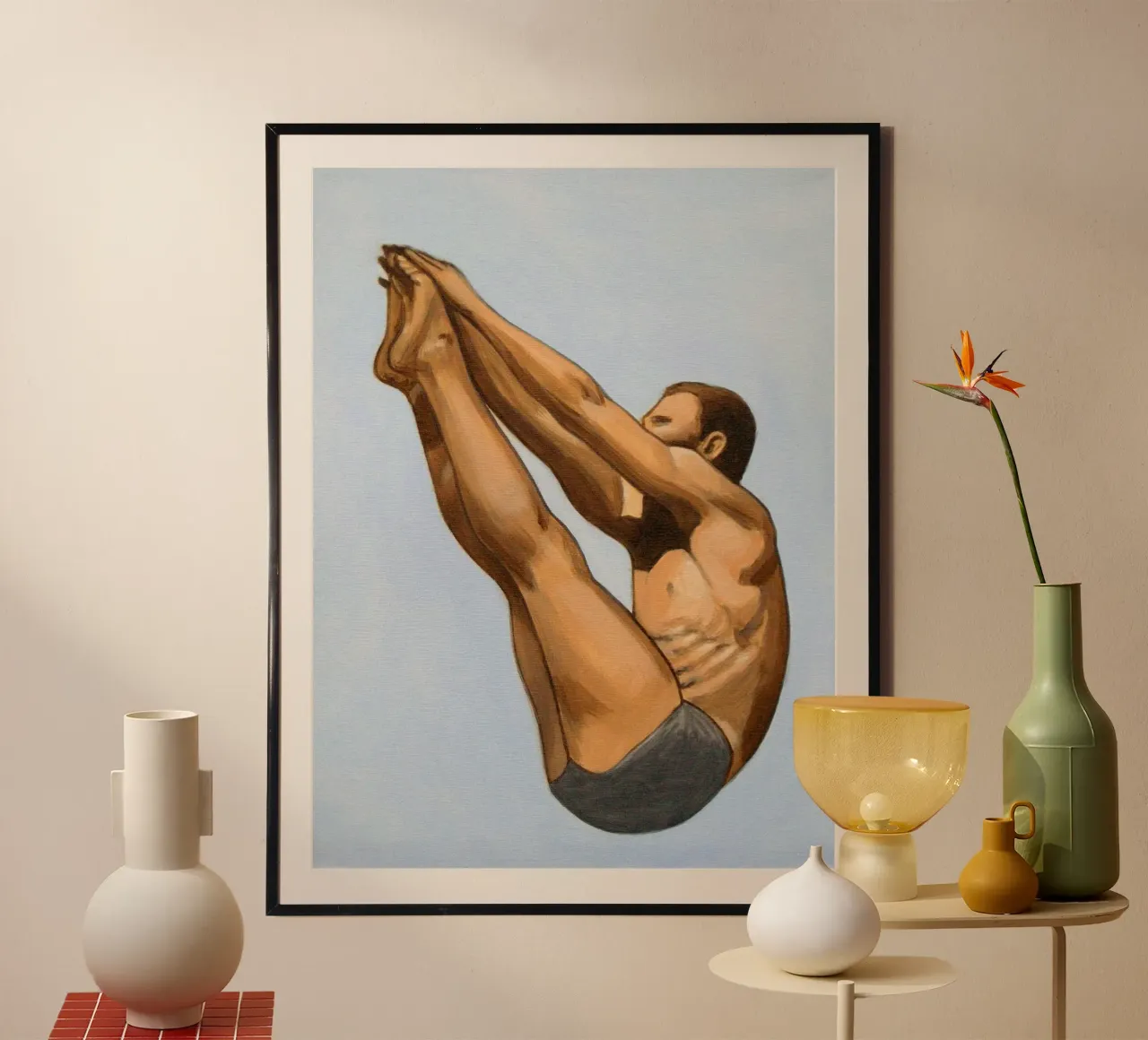 Tuffo alto, vista laterale - Sarah Morrissette poster con telaio in legno da Rachelwhell