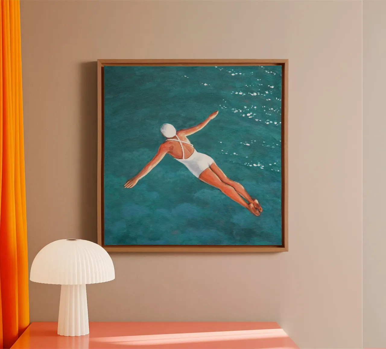 Sommozzatore sopra l'acqua - Sarah Morrissette tela con Cornice a cassetta da Rachelwhell
