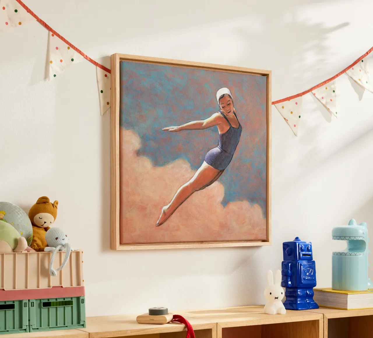 High Diver in Soft Clouds - Sarah Morrissette canvas with Floater frame by Rachelwhell
