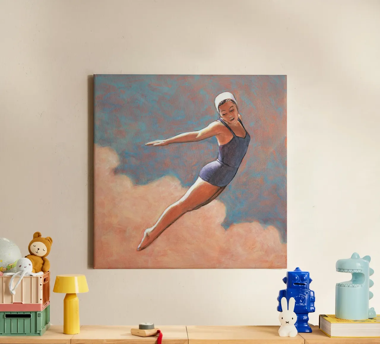 High Diver in Soft Clouds - Sarah Morrissette canvas with Floater frame by Rachelwhell