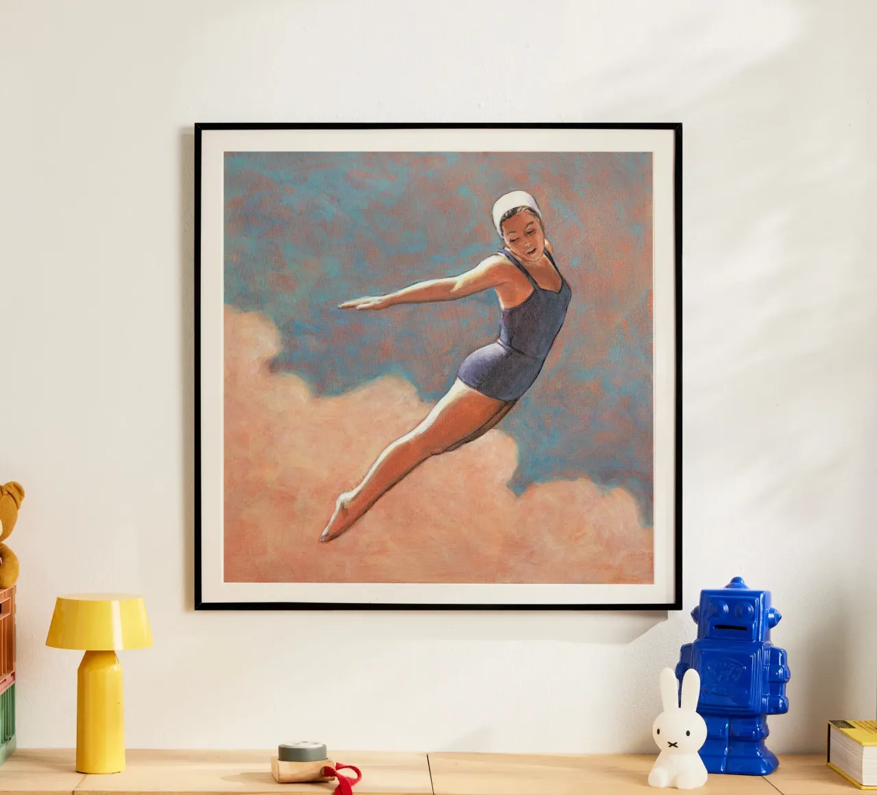 Tuffo in alto tra nuvole soffici - Sarah Morrissette poster con telaio in alluminio da Rachelwhell