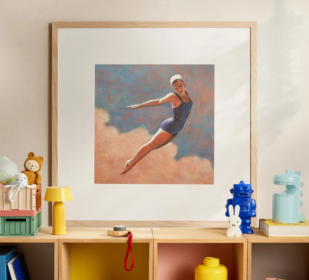 Tuffo in alto tra nuvole soffici - Sarah Morrissette poster con telaio in alluminio da Rachelwhell
