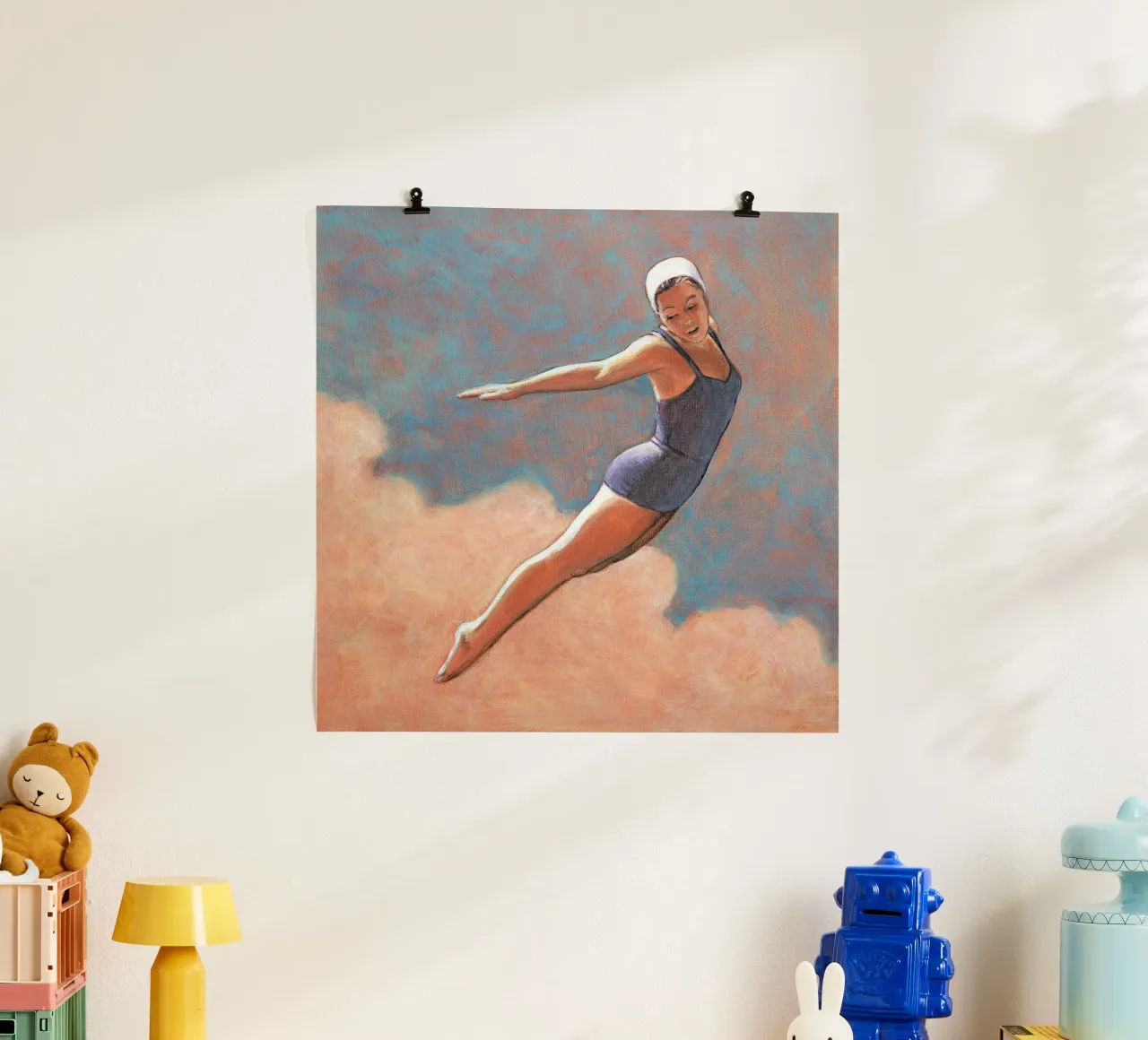 Tuffo in alto tra nuvole soffici - Sarah Morrissette poster con telaio in alluminio da Rachelwhell