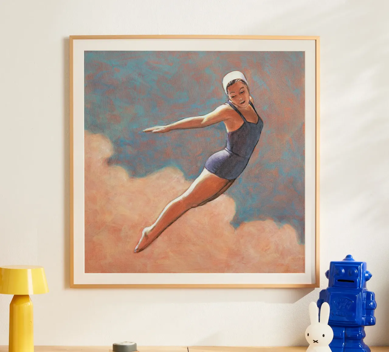 Tuffo in alto tra nuvole soffici - Sarah Morrissette poster con telaio in alluminio da Rachelwhell
