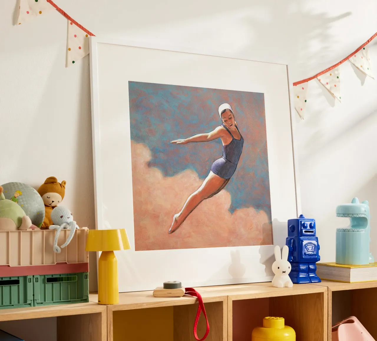 Tuffo in alto tra nuvole soffici - Sarah Morrissette poster con telaio in alluminio da Rachelwhell