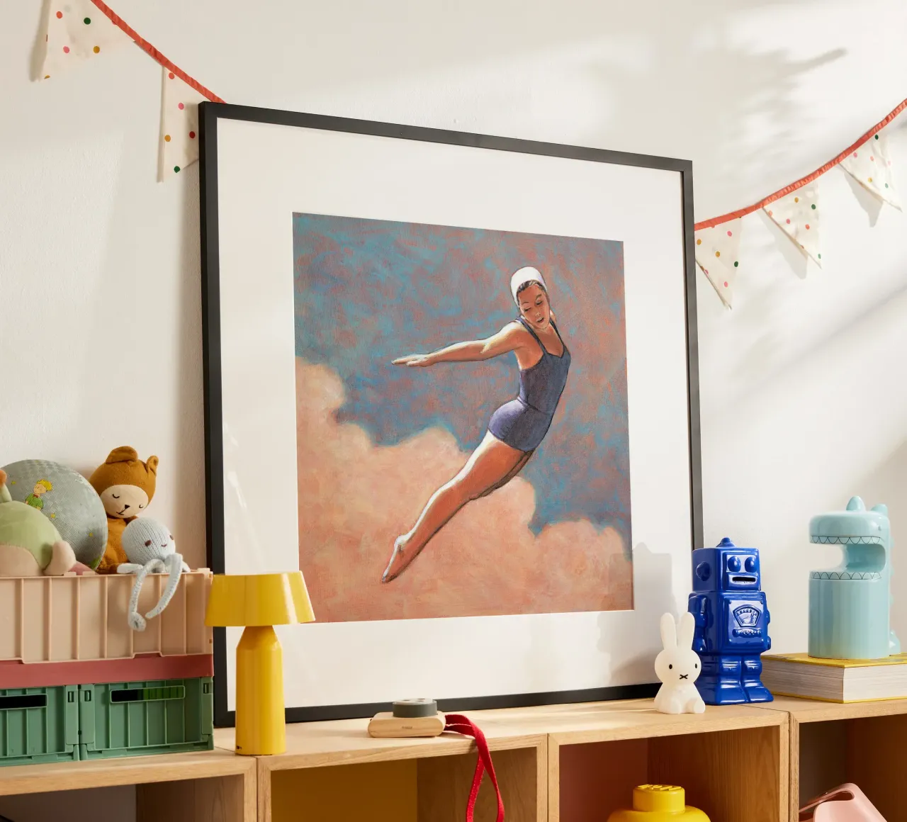 Tuffo in alto tra nuvole soffici - Sarah Morrissette poster con telaio in alluminio da Rachelwhell
