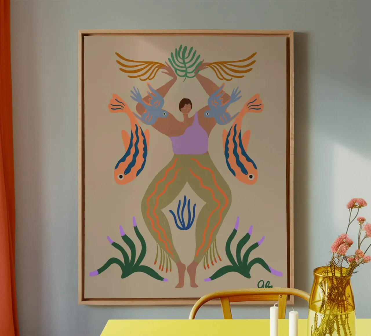 The Bird and the Fish canvas met Baklijst van Arty Guava