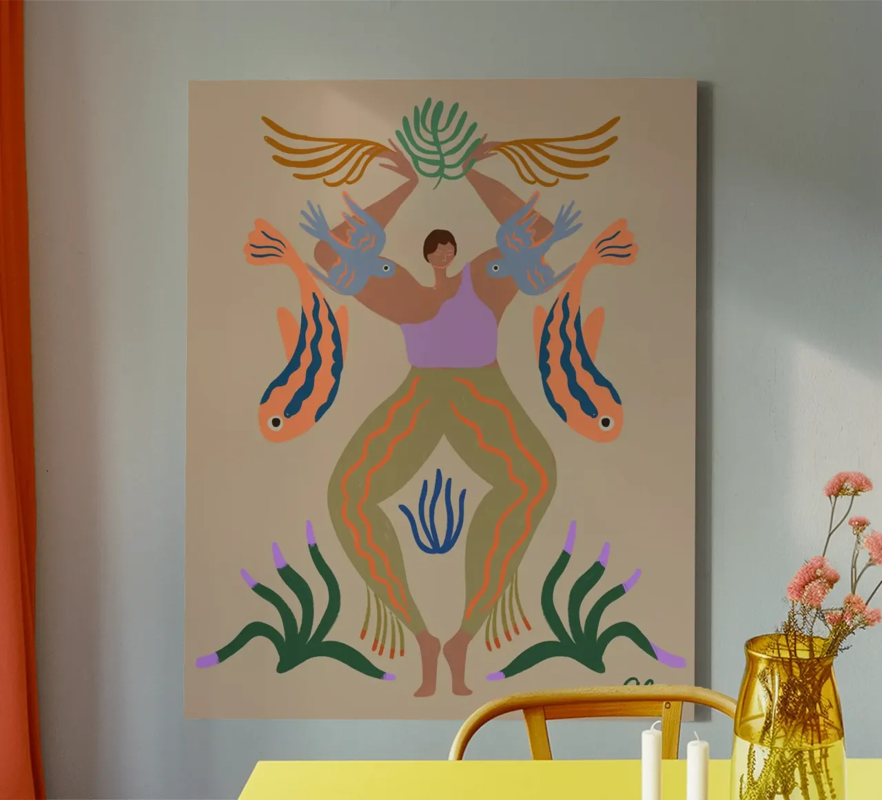 The Bird and the Fish canvas met Baklijst van Arty Guava