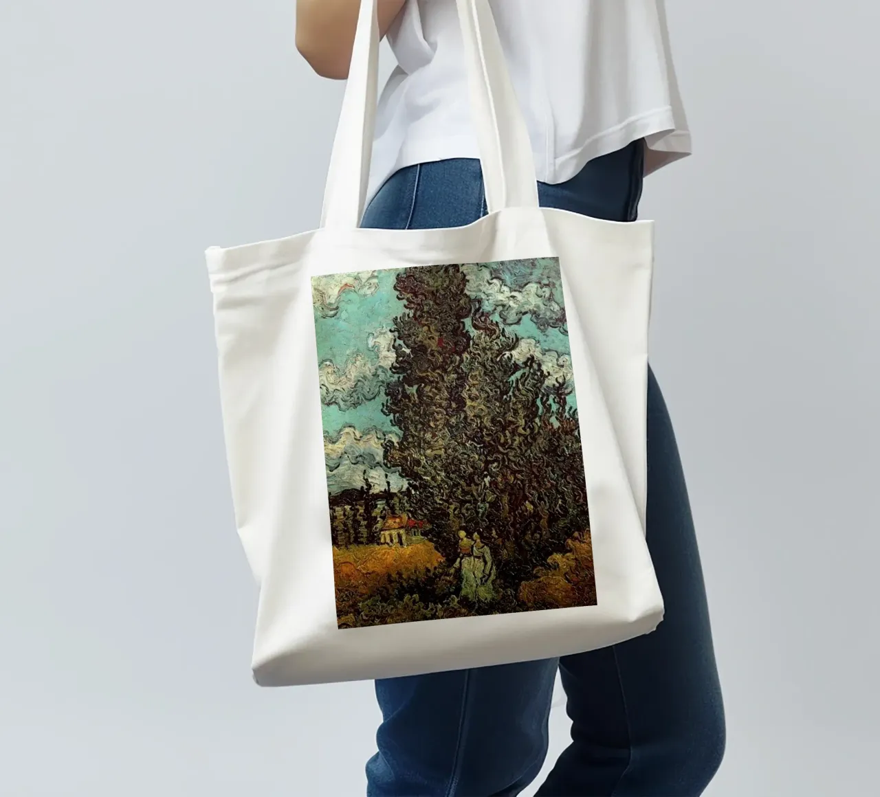two figures under the fir tree tote bag by cloud shop
