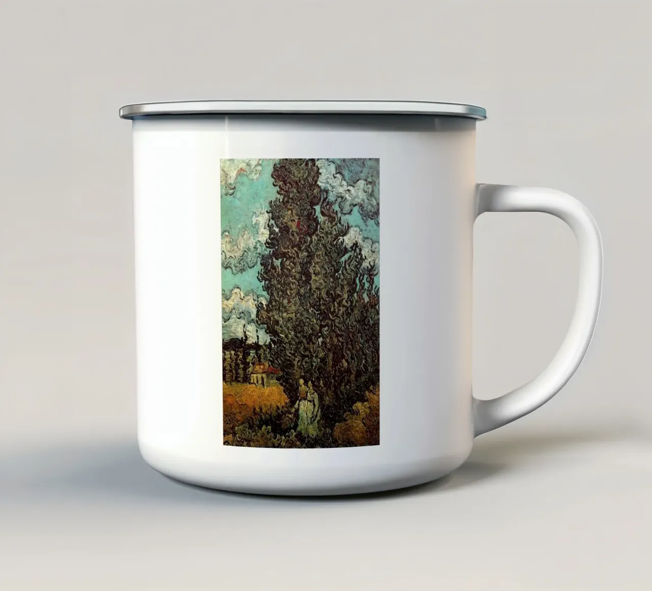 due figure sotto l'abete tazza in smalto da cloud shop