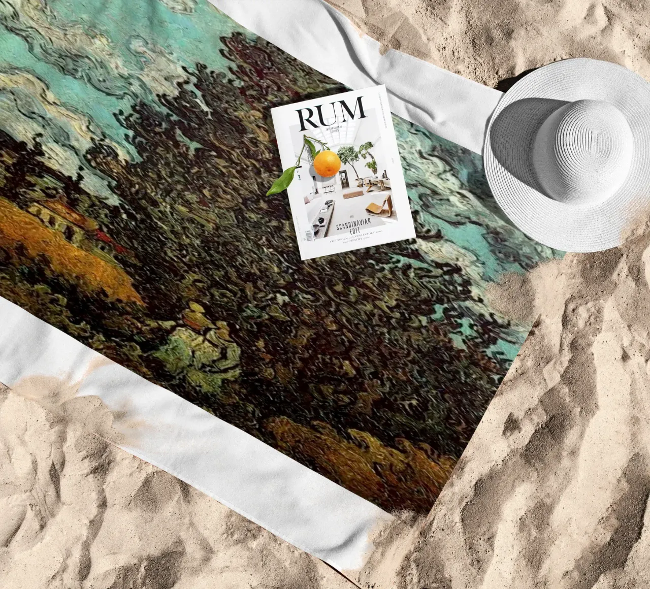 two figures under the fir tree beach towel by cloud shop