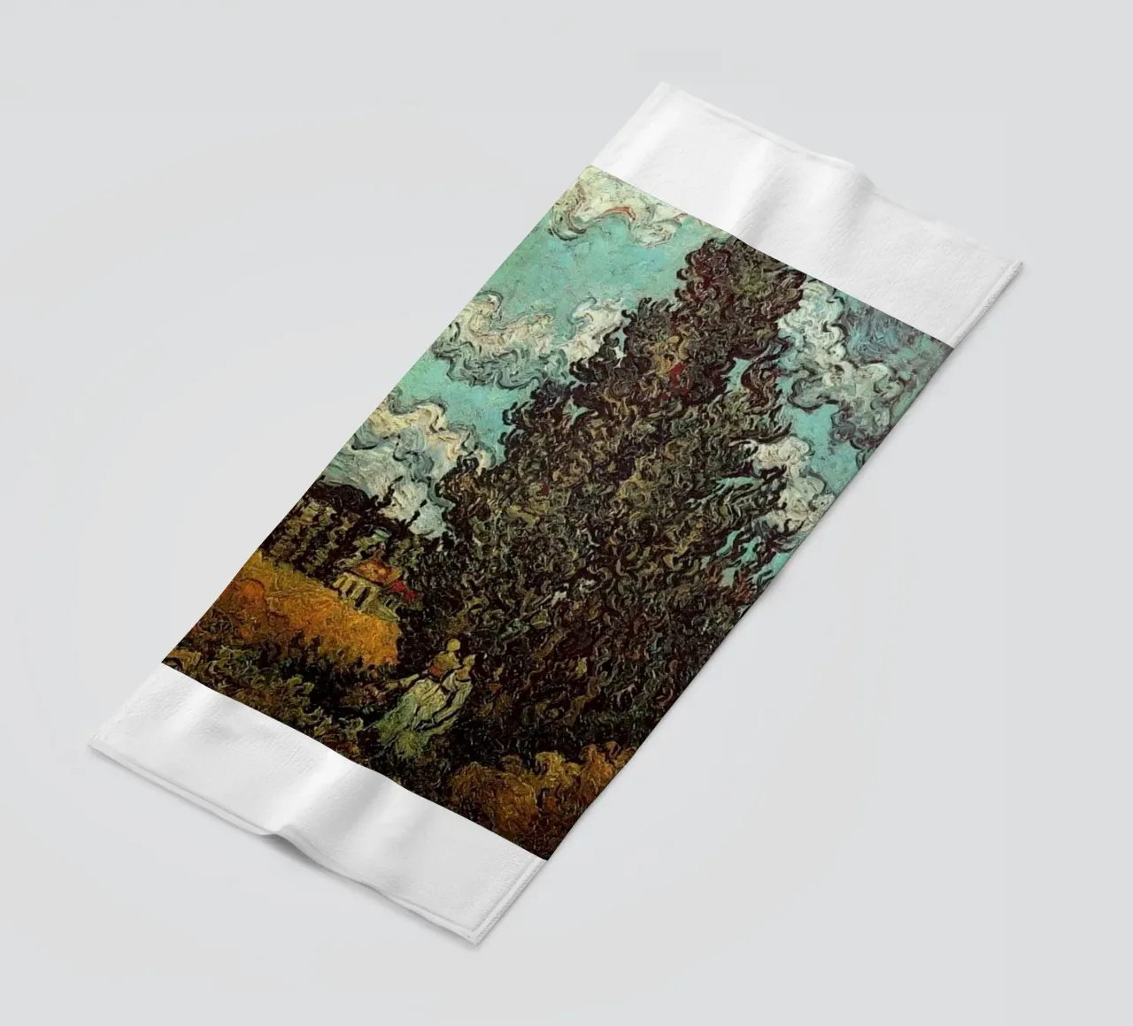 two figures under the fir tree beach towel by cloud shop