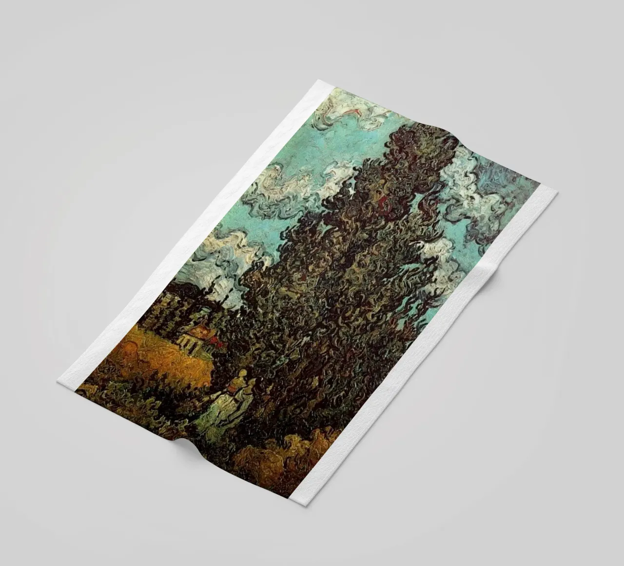 two figures under the fir tree beach towel by cloud shop