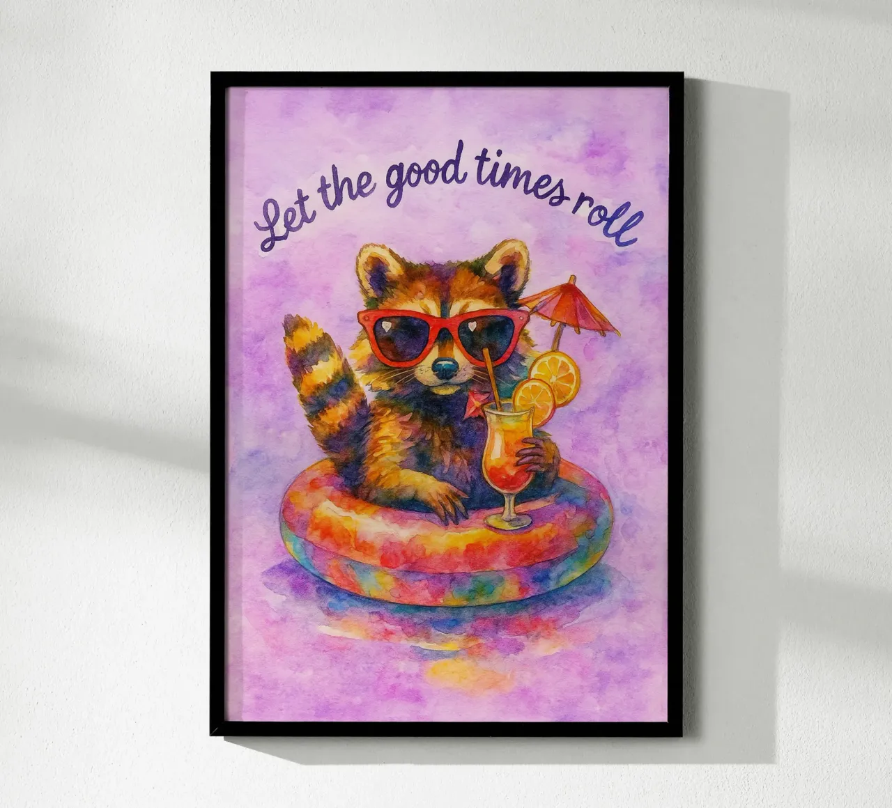 Mapache divertido Let The Good Times Roll poster con marco de madera de onerules