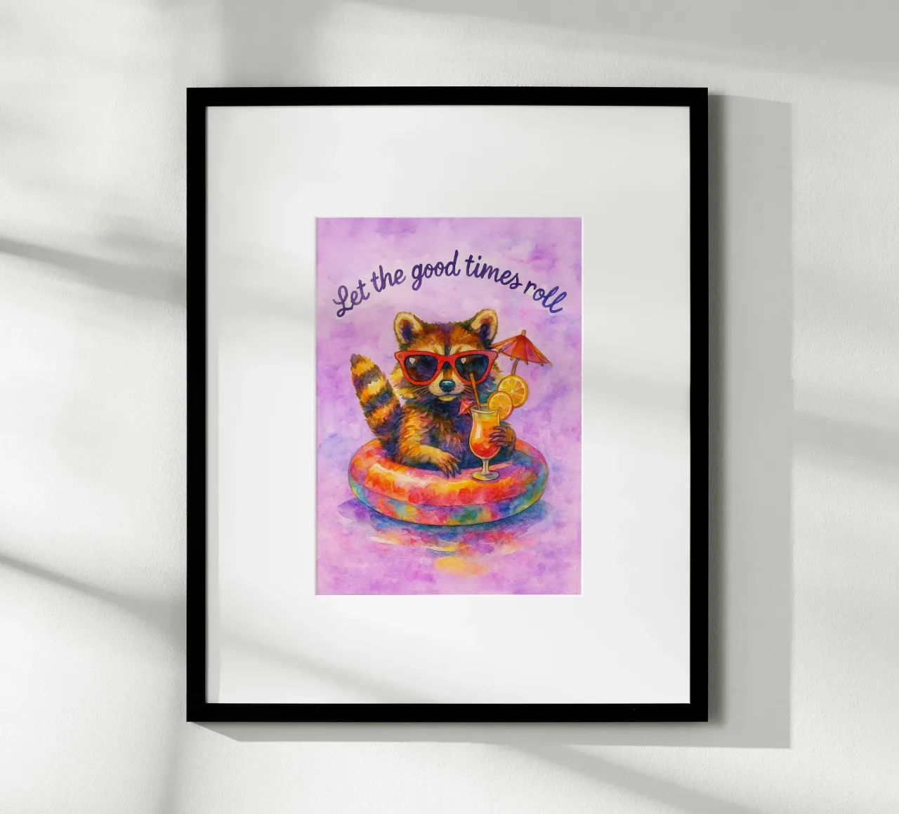 Mapache divertido Let The Good Times Roll poster con marco de madera de onerules