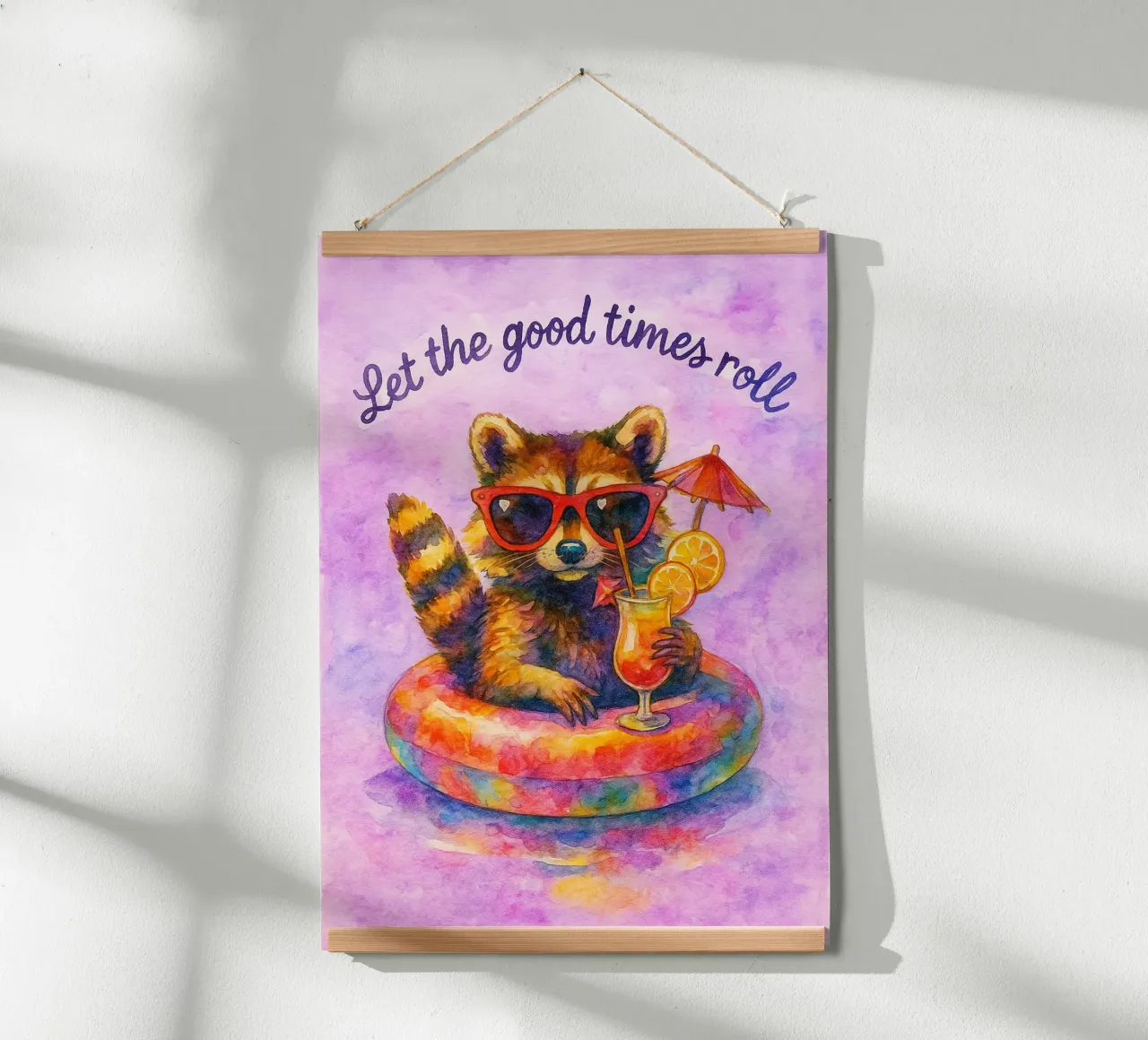 Mapache divertido Let The Good Times Roll poster con marco de madera de onerules