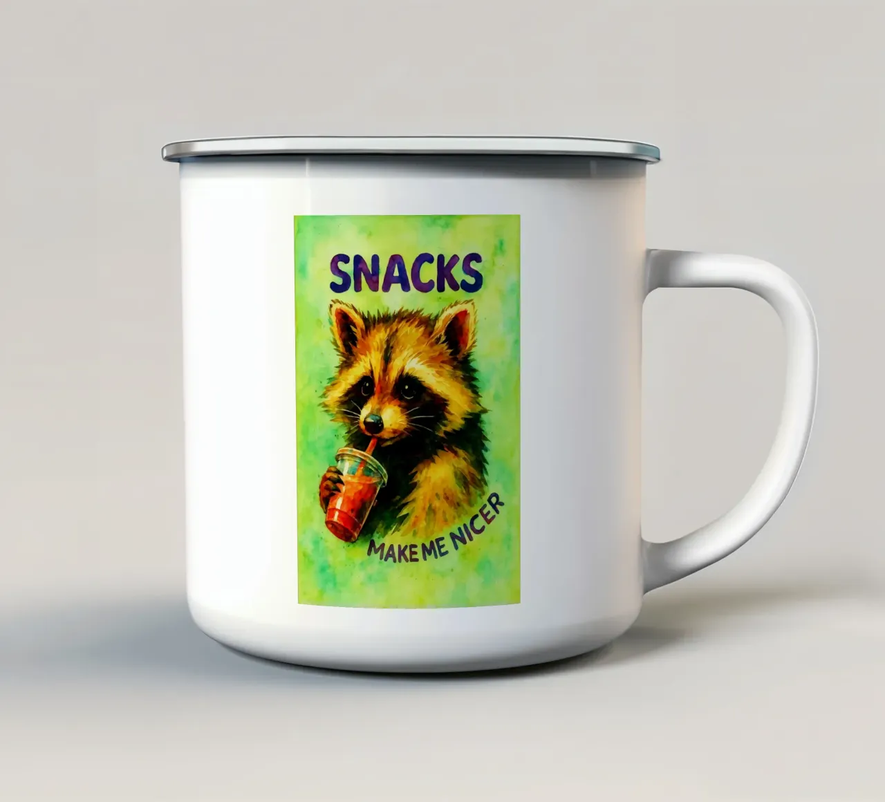 Gli snack divertenti del procione mi rendono simpatico tazza in smalto da onerules