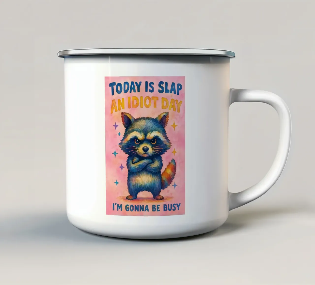 Divertente Procione Oggi è la giornata dello schiaffo all'idiota tazza in smalto da onerules