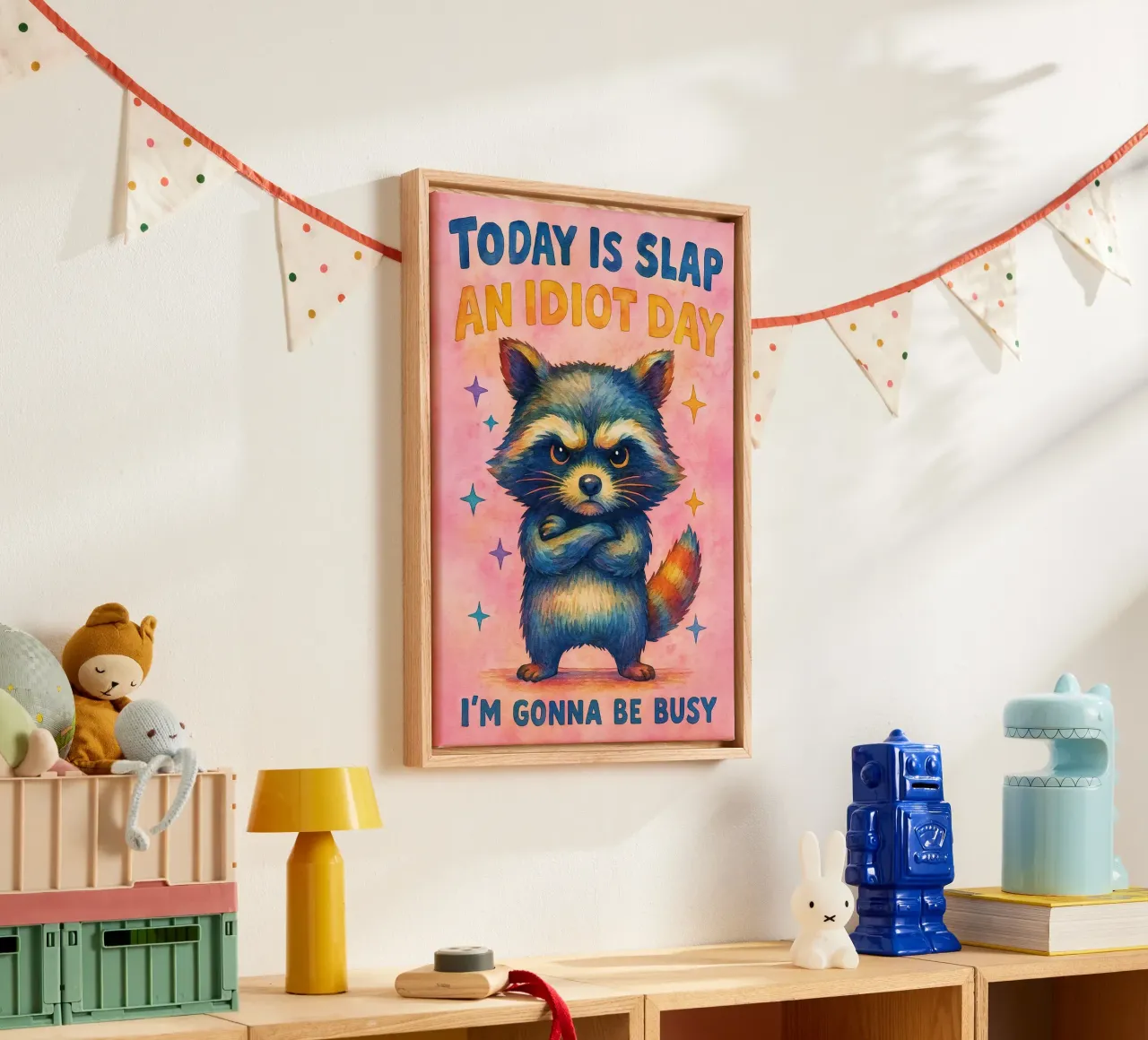 Funny Raccoon Today Is Slap An Idiot Day canvas by onerules