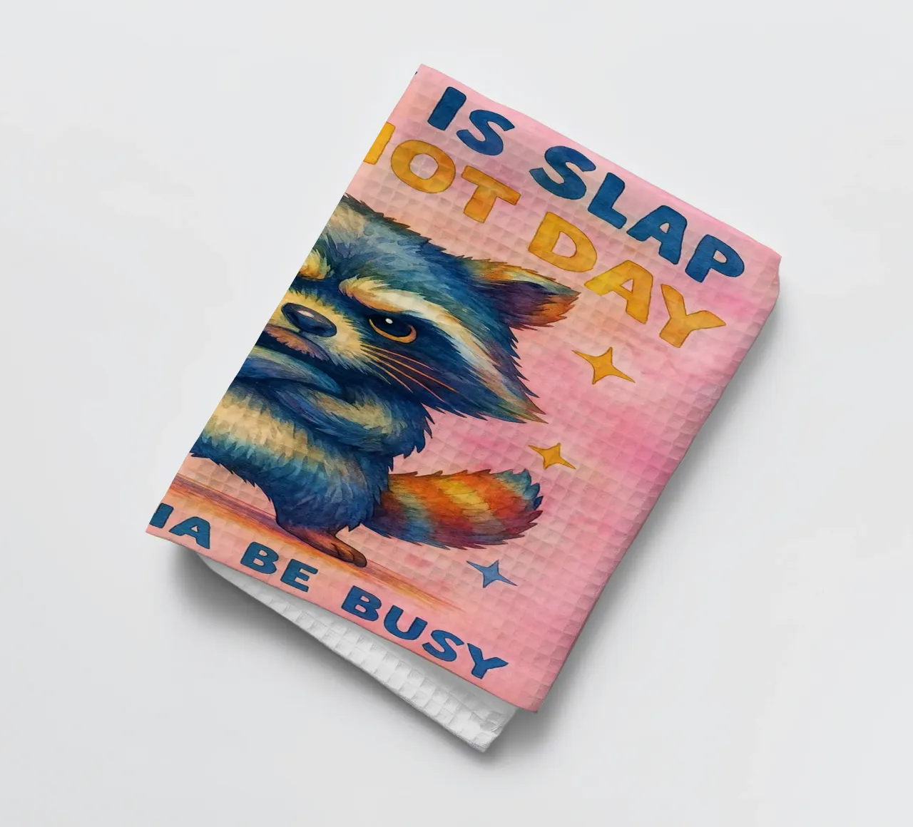 Funny Raccoon Vandaag is Slap An Idiot Day theedoek van onerules