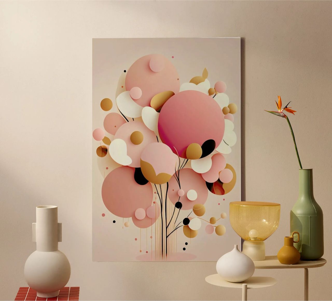 Bubblegum Abstract Minimalistic Aesthetic Floral 1 tela da Tameo