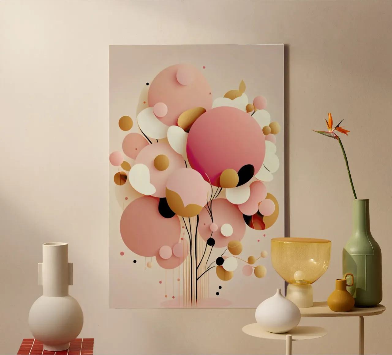 Bubblegum Abstract Minimalistic Aesthetic Floral 1 tela con Cornice a cassetta da Tameo