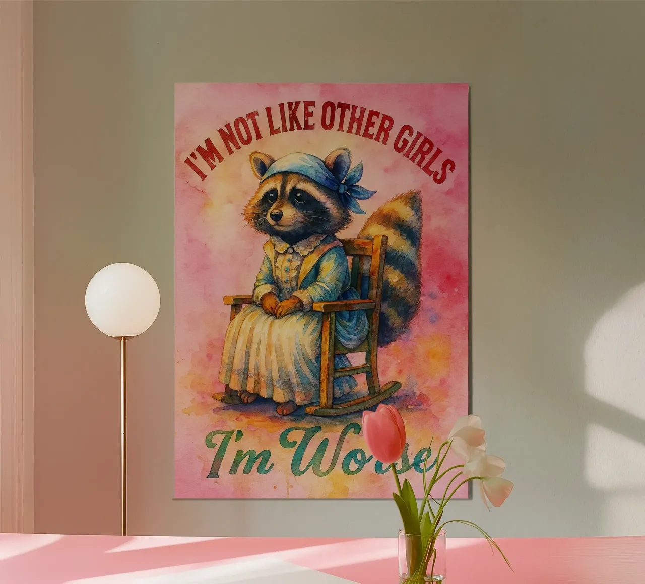 No soy como otras chicas soy peor Funny Raccoon poster con marco de plástico de onerules