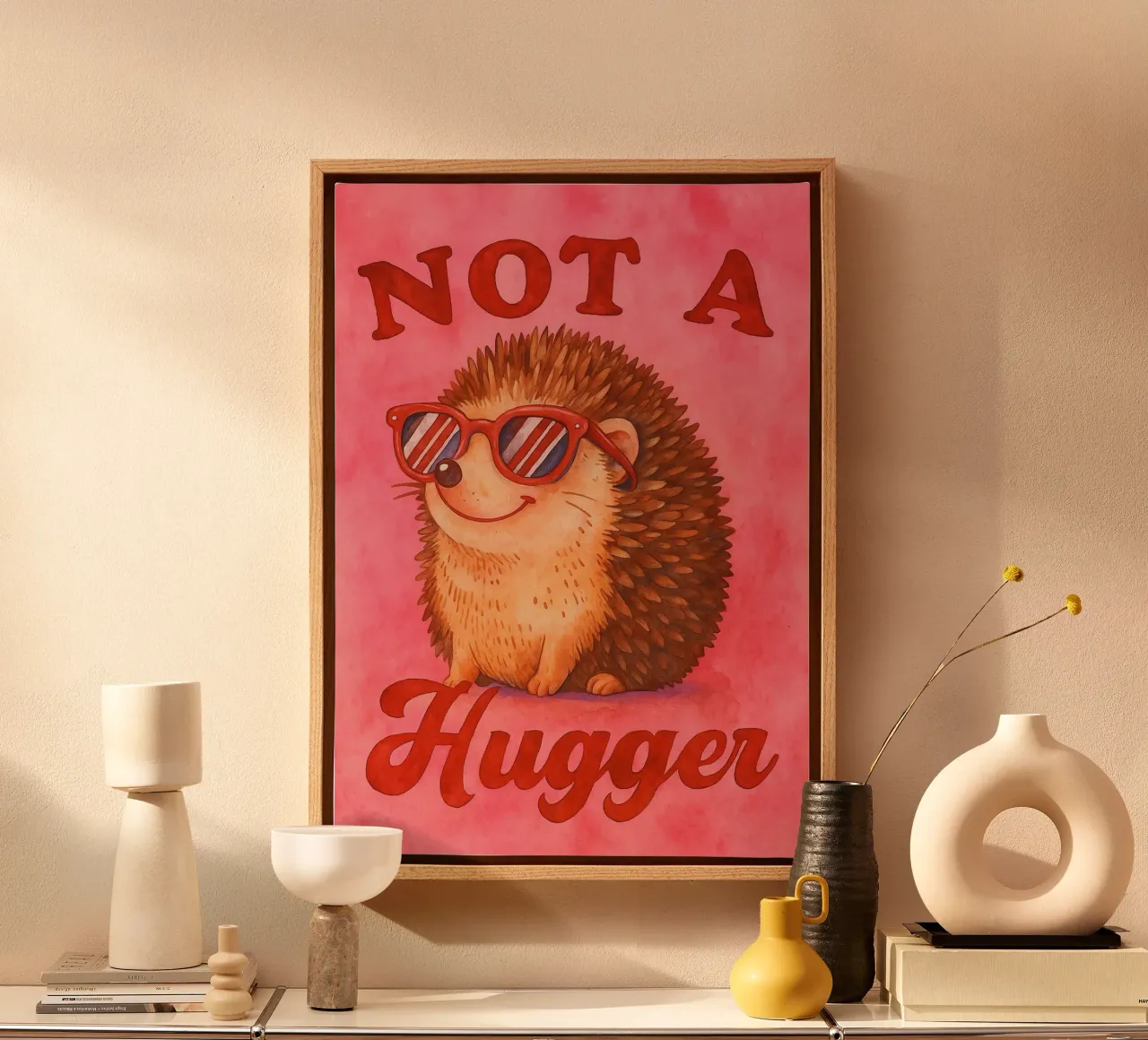 Not a Hugger Funny hedgehog canvas with Floater frame by onerules