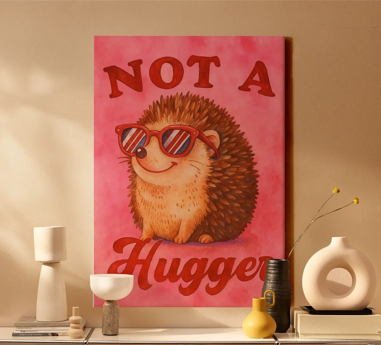 Not a Hugger Funny hedgehog canvas with Floater frame by onerules