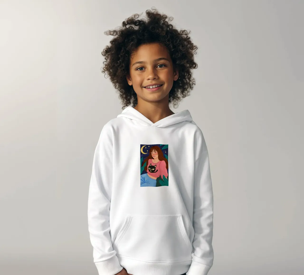 Celestial Feline Friend kids hoodie by Marigold Tiga