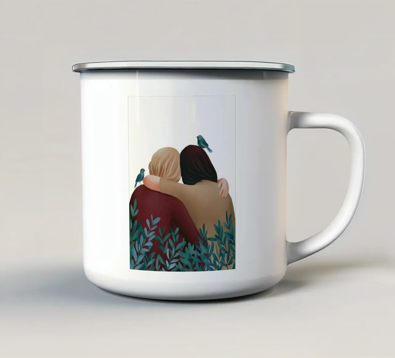 L'abbraccio gentile delle sorelle tazza in smalto da Sentinel Glow