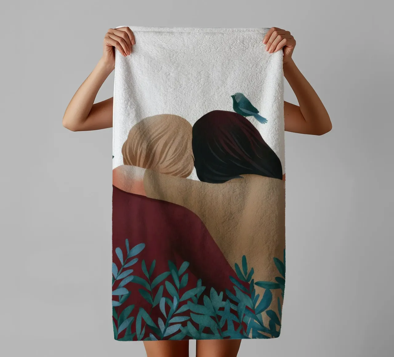 Sisters' Gentle Embrace towel by Sentinel Glow