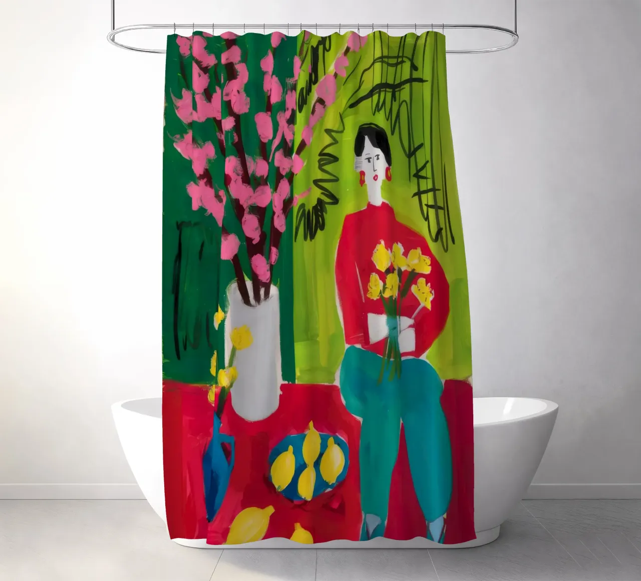 Lemon Bouquet Stillness shower curtain by Stone Decade